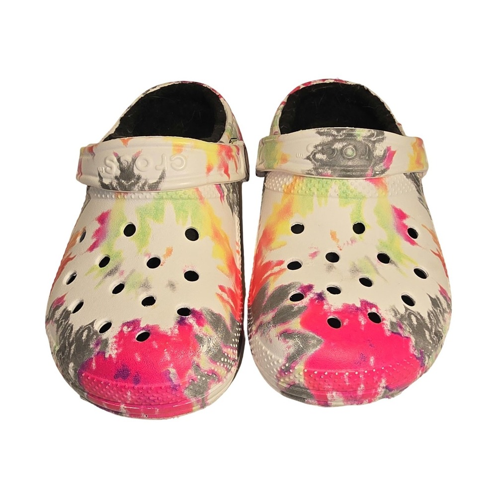 CROCS CLASSIC CLOG TIE DYE MULTICOLOR FLEECE LINED WOMENS 6 EXCELLENT SLIP ON‎